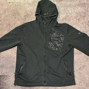 Under Armour Mens ColdGear Full Zip Up Hoodie Jacket Green Performance Size XL